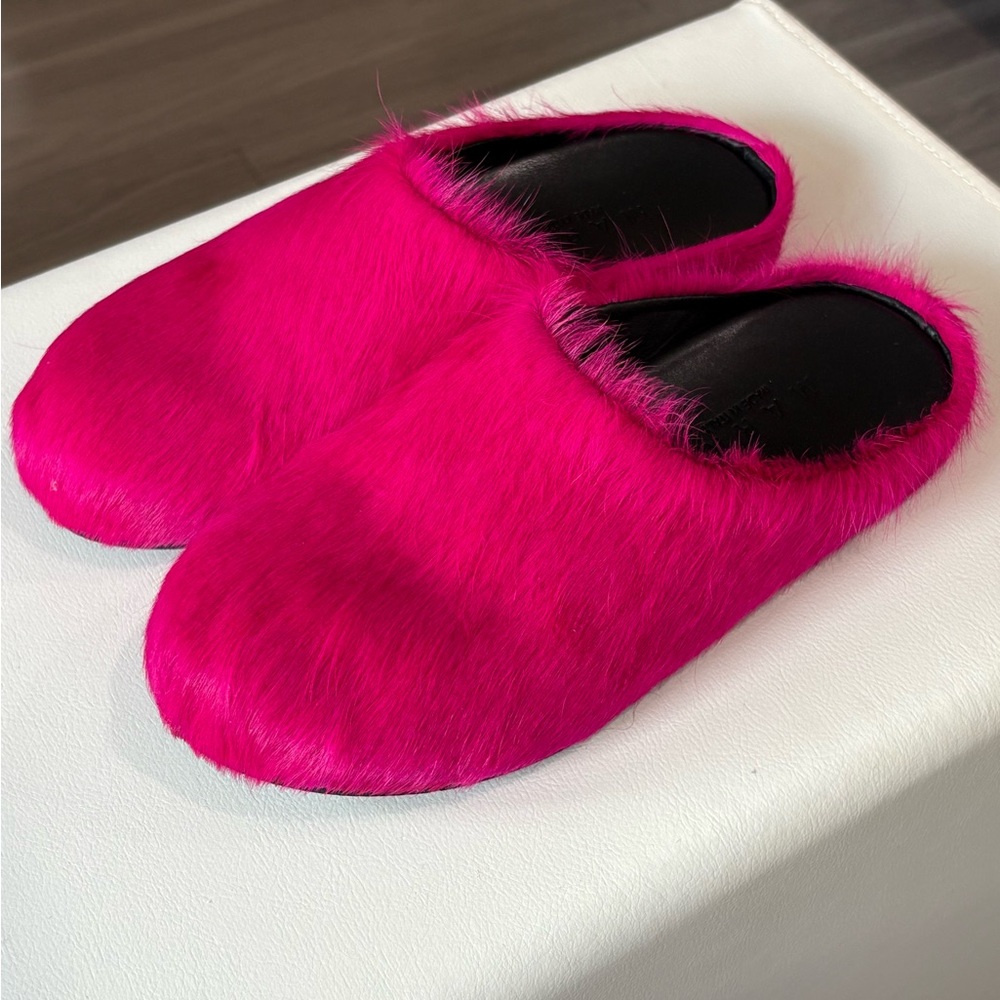 Marni Fuschia Pink Fur Mules Slides Size 6